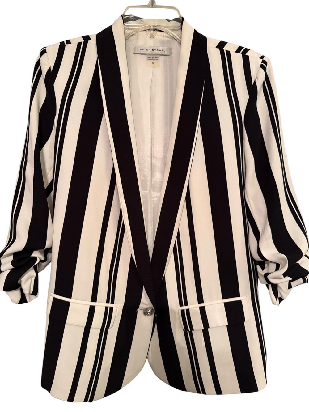 Nygard Black and White Vertical Stripe Soft Blazer